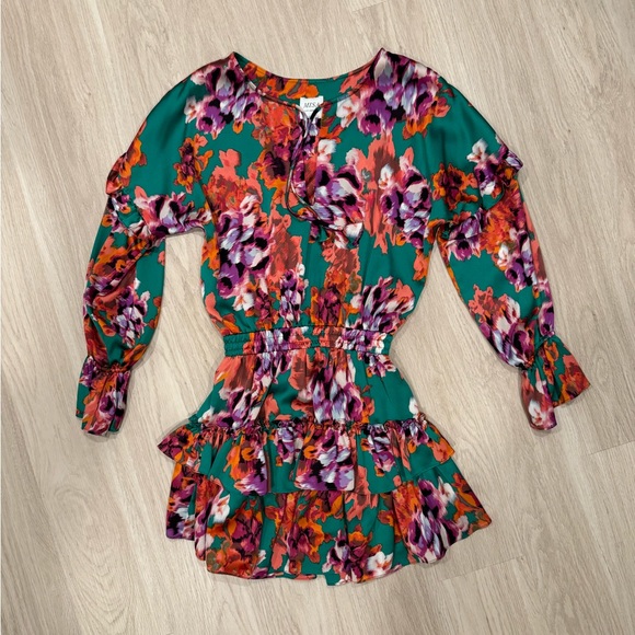 💜MISA Los Angeles💜Amalya ILyana Floral Ruffle Cinched Mini Dress - Picture 2 of 12